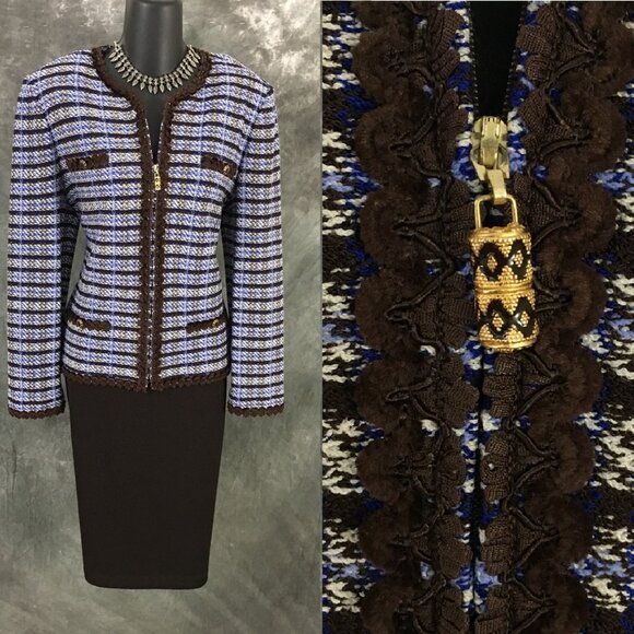 St. John Dresses & Skirts - BEAUTIFUL St John collection knit blue brown multi jacket skirt suit size 8